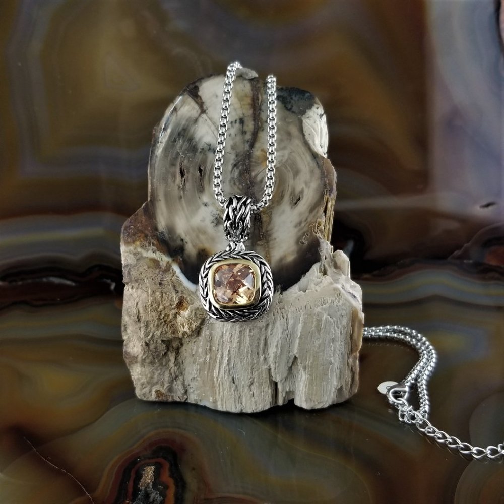 Balinese Silver & Gold Champagne CZ Chunky Cable Necklace